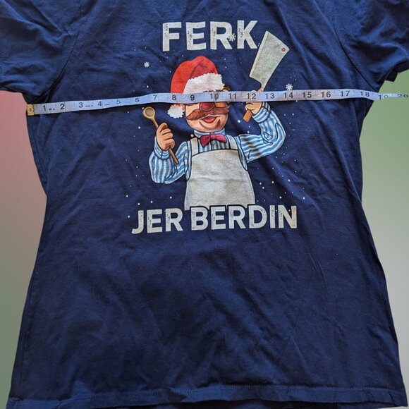 “Ferk Jer Berdin” Swedish Chef Christmas Tee — Large — Navy - Picture 2 of 3